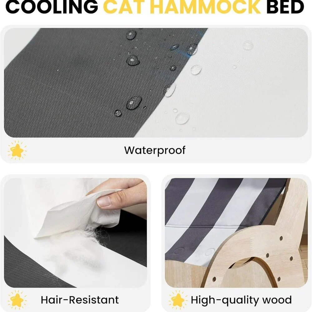 Cooling Cat Hammock Chair with Water Mat, Beach Style Lounger for Large Cats, El